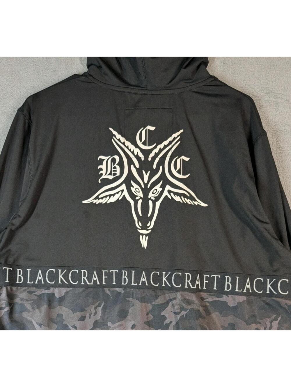 BlackCraft Mens XL Black Camo Full Zip Hoodie Goth Occult Streetwear Skull - Picture 4 of 11